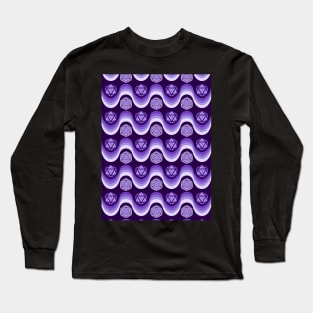 Retro Inspired D20 Dice and Color Wave Seamless Pattern - Indigo Long Sleeve T-Shirt